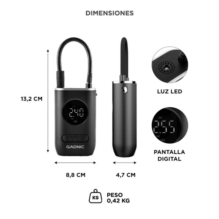 Inflador de Neumáticos Inalámbrico Gadnic Mini Recargable 50w - Vista 6