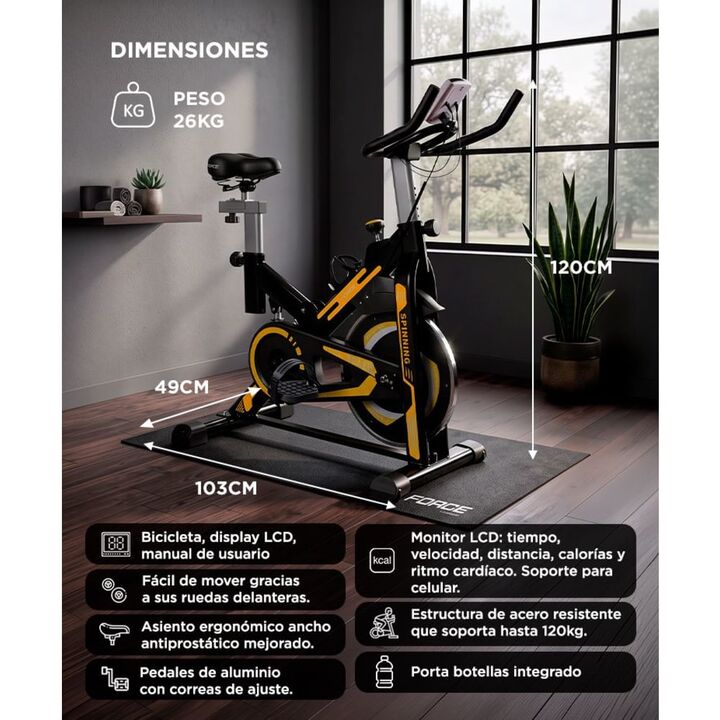 Bicicleta Fija Force By Gadnic THG799 Spinning Hasta 120 Kg Volante de Inercia 6 Kg - Vista 7