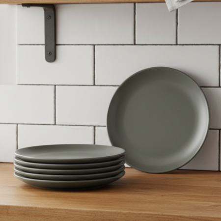Set x 6 Platos Postre Diario 20 cm Ceramica Gris Oscuro Mate