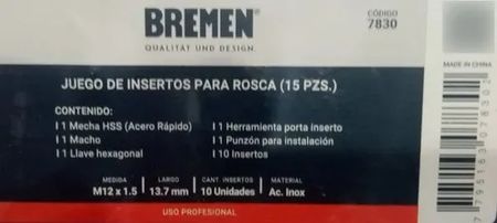 Kit de Insertos Bremen M12 x 1.50 Milimetros 15 Piezas