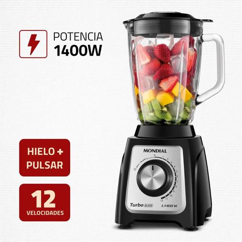 Licuadora Mondial 1400 W Negro 2.2 L Jarra Vidrio L-1400-gi - Vista 2