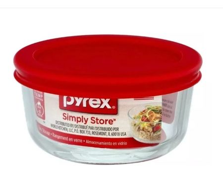 Contenedor Redondo 470cc Simply Store Pyrex Con Tapa Roja Transparente