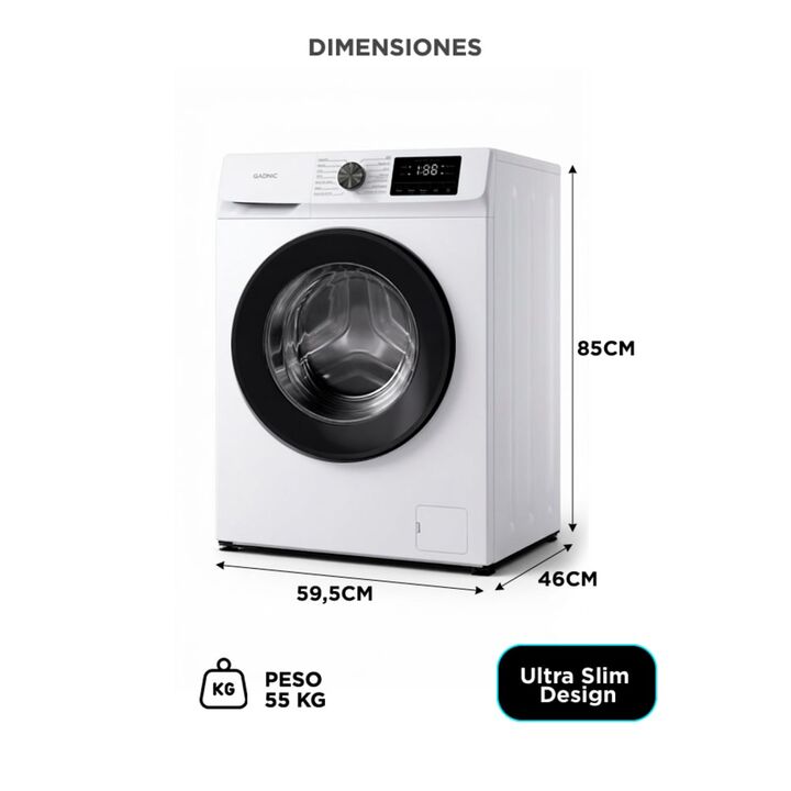 Lavarropas Gadnic 6 kg Inverter 1000 RPM 14 Programas 1850W Clase A Blanco - Vista 6