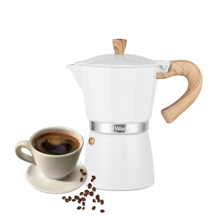 Cafetera Moka Italiana Waggs Aluminio 300ml 6 tazas Blanco