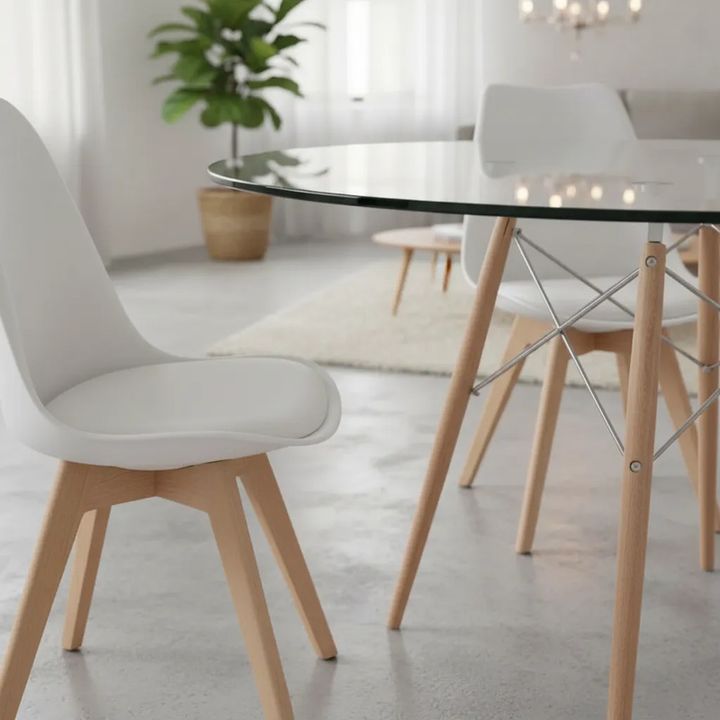 Juego De Comedor Mesa De Vidrio 120+6 Sillas Tulip Blanco - Vista 2