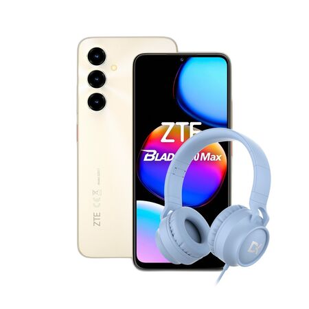 Combo ZTE V80 Max 4+256GB Dorado + Auriculares Dekkin Vincha USB-C Celeste