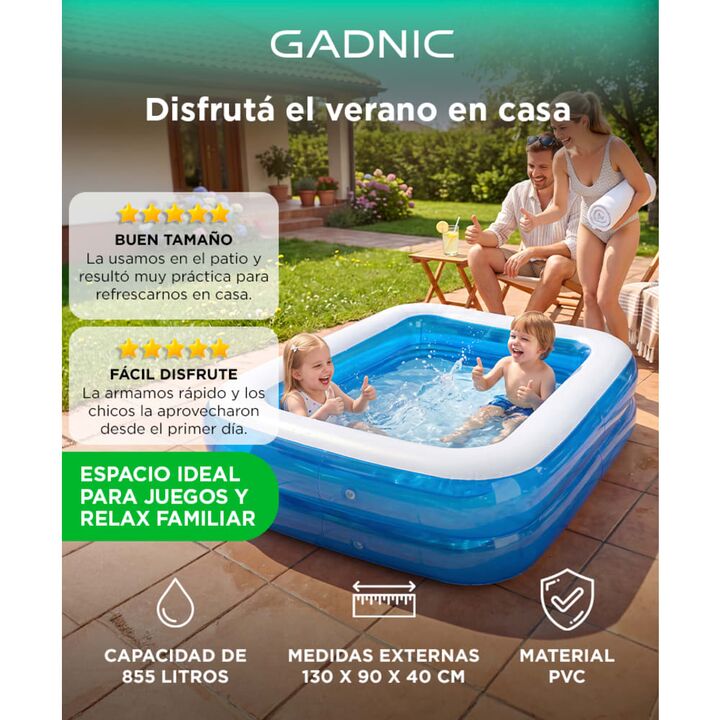 Pileta Inflable Rectangular Gadnic 855 Litros PVC 130 x 90 x 40 Cm Familiar - Vista 2