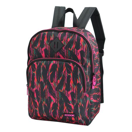 Mochila Nazca Urbana - Espaciosa - Super Liviana Fucsia / Plumas Estampado