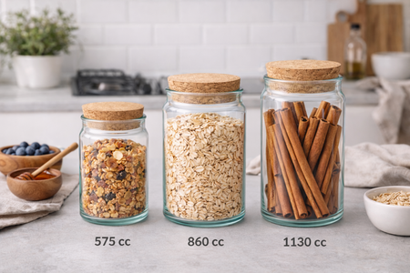 Set x 3 Frascos Vidrio Reciclado Tapa Corcho Pasabahce