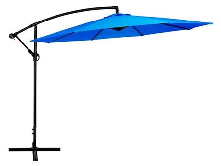 Sombrilla Jardin Lateral Banana Natural Con Base 3 Metros Color Azul Lisa Circle Line