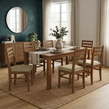 Juego De Comedor Mesa Pacifico Castaño Con 6 Sillas Atlantico Crudo Inmacol