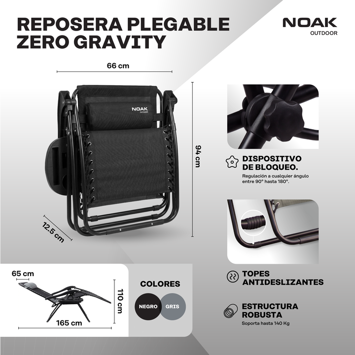 Set x2 Reposeras Plegables NOAK Zero Gravity Acero - Vista 6