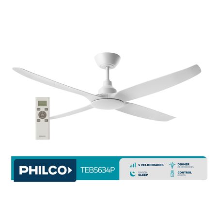 Ventilador de Techo Philco 56" 4 Aspas Con Control Remoto 38w Color Blanco TEB5634P