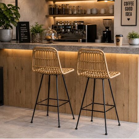 Combo x2 Banqueta Aulia de Rattán Sintético Natural con Estructura de Acero 