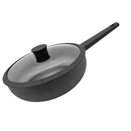 Wok Hudson Daily 32cm Con Tapa Vidrio Aluminio Antiadherente Negro