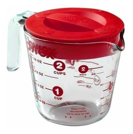 Jarra Medidora Basics C/tapa 500 Cc Vidrio Pyrex Transparente/rojo