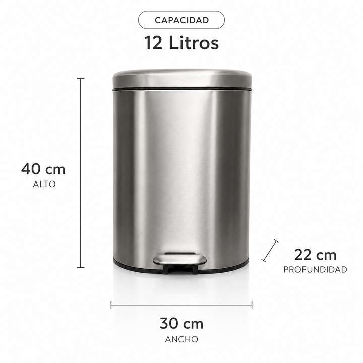 Cesto Tacho Basura Pedal 12 Lts con Balde Acero Inoxidable Mate Aston - Vista 2