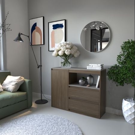 Bahiut Vajillero Aparador Comoda 2 Cajones 1 Puerta 110cm Tables 4025 Nogal Gris