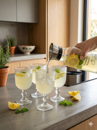 Set x 4 Copa Vaso con Pie Vidrio Labrado Color 365 ml Aston