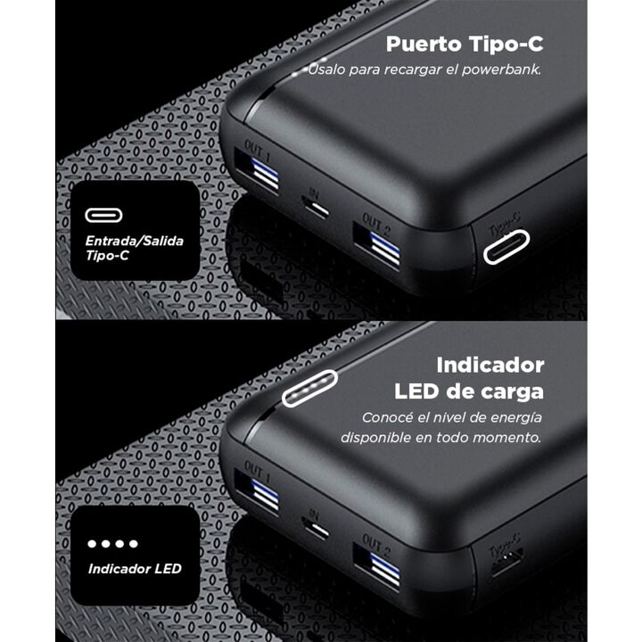 Cargador Portátil Gadnic Batería 25000 mAh Carga Rapida 5V 2A Dual USB Entrada Micro USB C - Vista 5