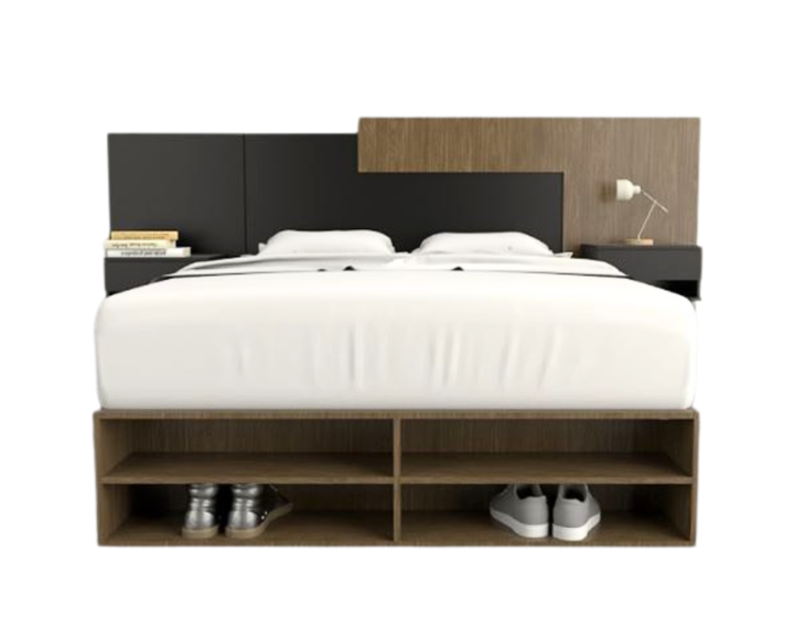 Base Cama Box Linea Minimal 1.40m 4 Cajones Con Estantes 6442 Nogal/Negro Tables - Vista 11
