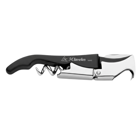 Sacacorchos Doble Palanca 3 Claveles Camarero 12 Cm Español Negro