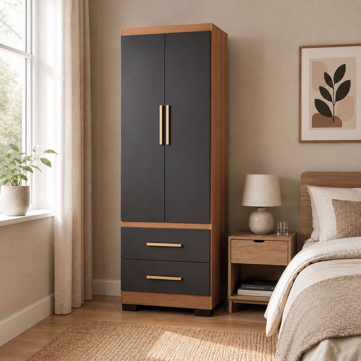 Placard Ropero de 2 Puertas y 2 Cajones Grafito Teca Maximo Fortaleza - Vista 2