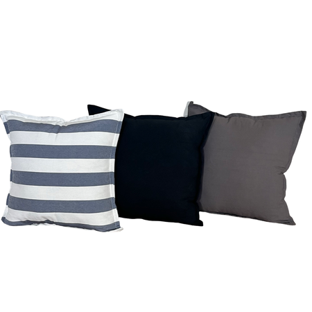 Combo 3 almohadones Tusor 40x40 - Diseño negro, grafito y gris topo raya gruesa