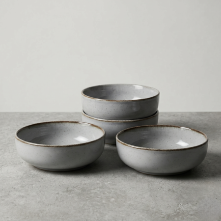 Set x4 Bowls Compotera Porcelana Artesanal Filo Envejecido Rustico 15 cm Gris