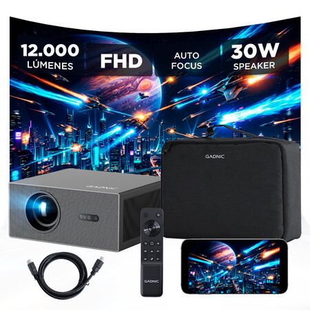 Proyector Gadnic C45 FHD 12000 Lúmenes Android TV AutoFocus AutoKeystone Bolso Transportador Cable HDMI