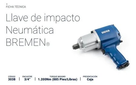Pistola de Impacto Neumática Bremen Encastre 3/4 Pulgada Reforzada