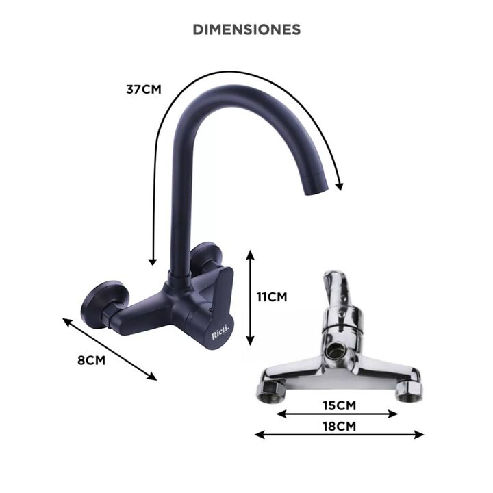 Griferia Monocomando Rieti By Gadnic De Pared Baño y Cocina (Plateado) - Vista 6