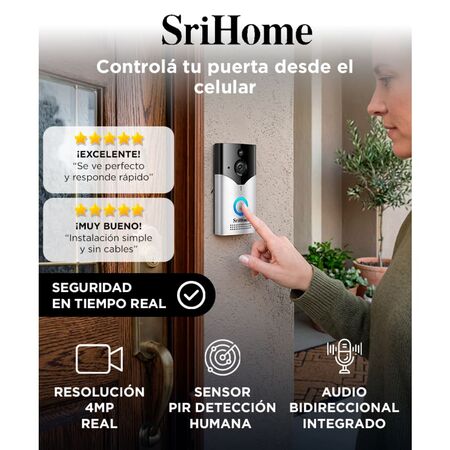 Timbre Inteligente Inalambrico Srihome DH002 4MP Wifi Con Camara HD Vision Nocturna Audio Bidireccional