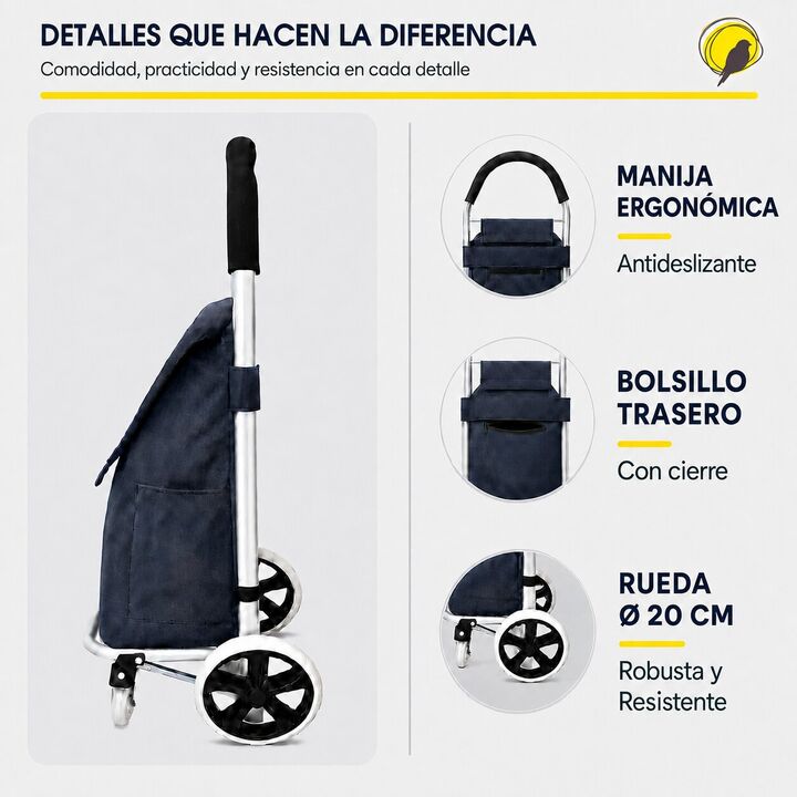 Carrito De Compras Plegable Con Estructura Reforzada Azul - Vista 6