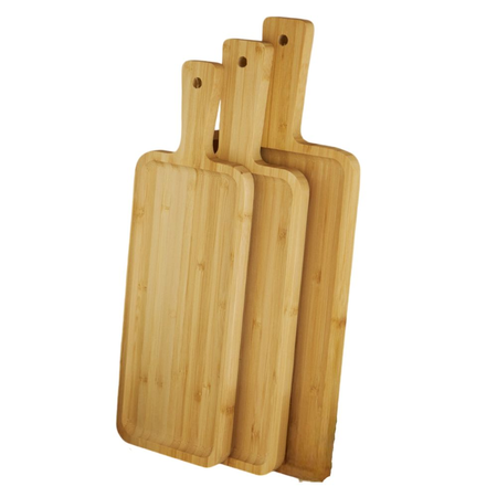 Set x 3 Bandejas Fuentes Tablas Madera Bambu con mango
