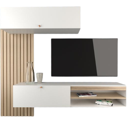 Mueble Rack Tv Flotante Centro De Entretenimiento Living Tables 1113 Coco Bolo Blanco