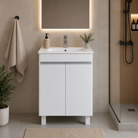 Vanitory de Pie 50 CM Blanco con Bacha 2 Puertas