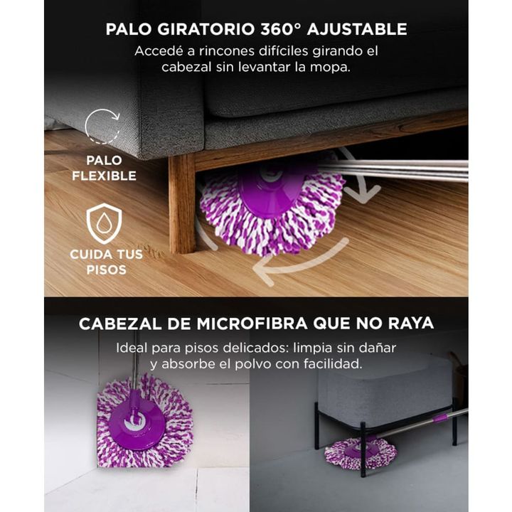 Mopa Gadnic G-Mop333 360° con Balde Centrífugo y Dispenser + 4 Paños - Vista 4