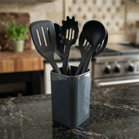 Set x6 Piezas Utensilios Cocción y Base Cucharon Espatula Aston 