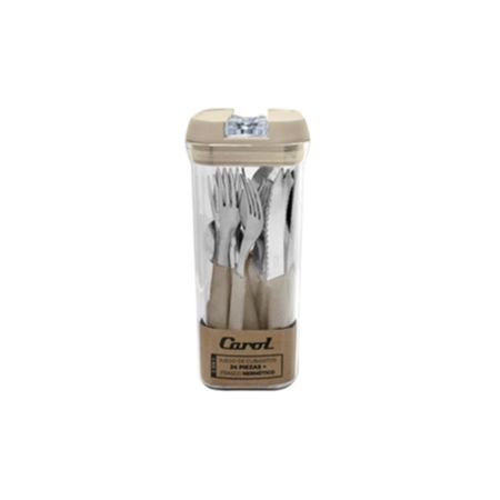 Juego De Cubiertos 24 Piezas En Frasco Hermético 14 Litros Beige Areia