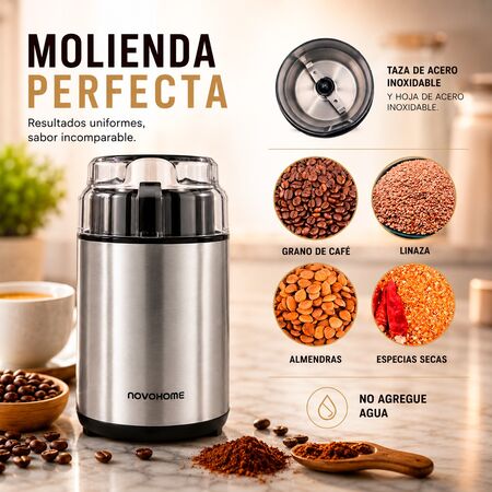 Molinillo De Café Eléctrico Novohome Acero Inox. 200w 60g