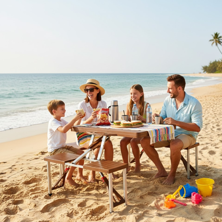 Set de camping/playa Bynox con mesa plegable y bancos FS-CMPPLG-MA