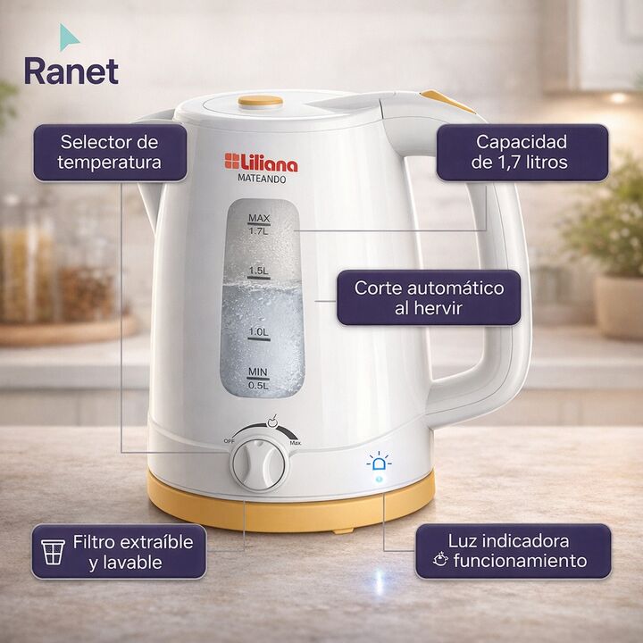 Pava Electrica Liliana Ap175b 1.7 Litros 2000w Corte Mate - Vista 2