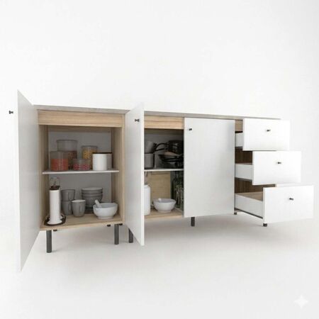MUEBLE BAJO MESADA MODERNO JOUMELA DE 160 CM COCINA CAJONES COCO BOLO BLANCO
