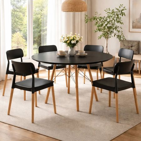 Juego De Comedor Mesa Eames 120+6 Sillas Milan Negro