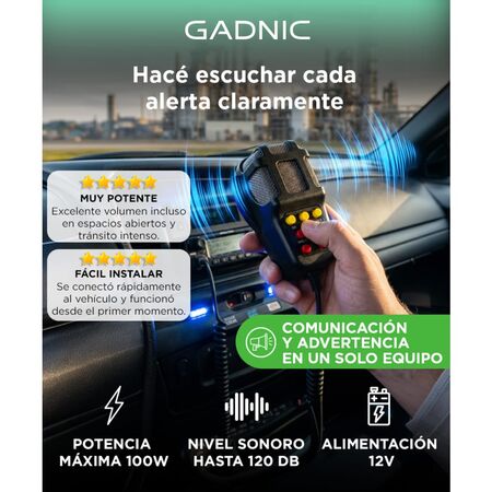Sirena Vehicular Gadnic 100W 7 Sonidos Con Megáfono 12V Policía