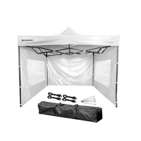 Gazebo De Acero 3x3 Con Paredes Fgki-02bl Blanco Kushiro