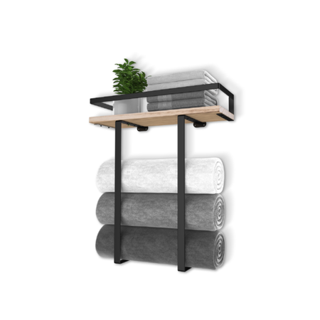 Repisa Estante Toallero con Base de Madera para Baño Waggs Negro