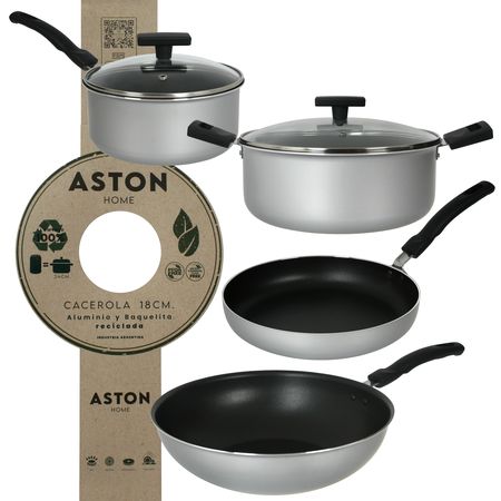 Batería de Cocina Reciclada Olla Cacerola Sartén Wok Ecologica Aston