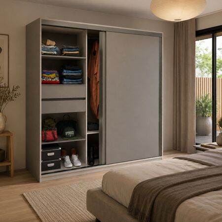 Placard Corredizo 1,30 Con Baulera Polar|gris C. Tables